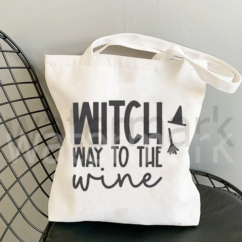 Women\'s Shoulder Bag WITCH PATTERN Magic Good Witch Printed Canvas Tote Bag Harajuku Eco Shopper Bag Girl Handbag Tote Lady Bag