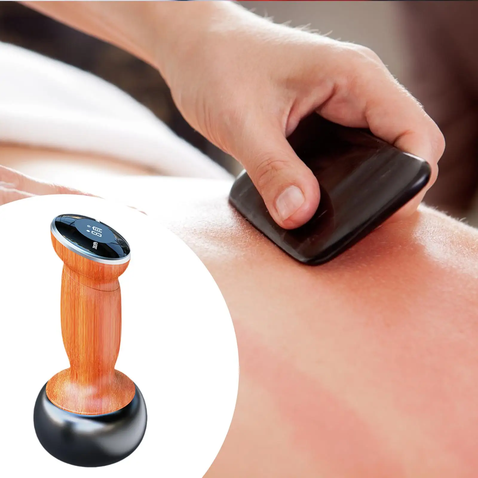 

Горячий камень для массажа, скребковый инструмент с деревянной ручкой для всего рук