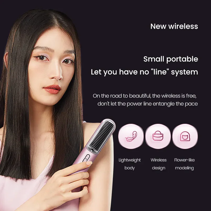 Hot Comb Wireless Hair Straightening Brush Negative Ion Cordless Straightener Hair Curler Curling Iron Anti-Scalding Stying Tool