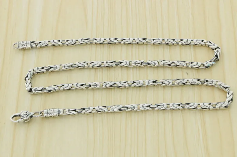 Full body pure silver men's diamond pestle safety pattern necklace bracelet with versatile chain width of 4m Thai silver retro k