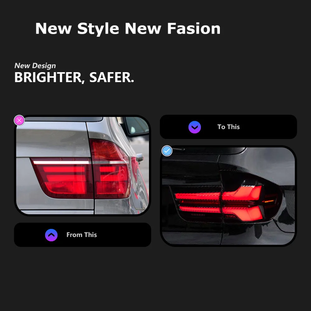 Suitable for the 2007-2013 BMW X5 Rear Lamp Assembly E70 Modification of the New LED Rear Light, Driving Light and Turn Signal.