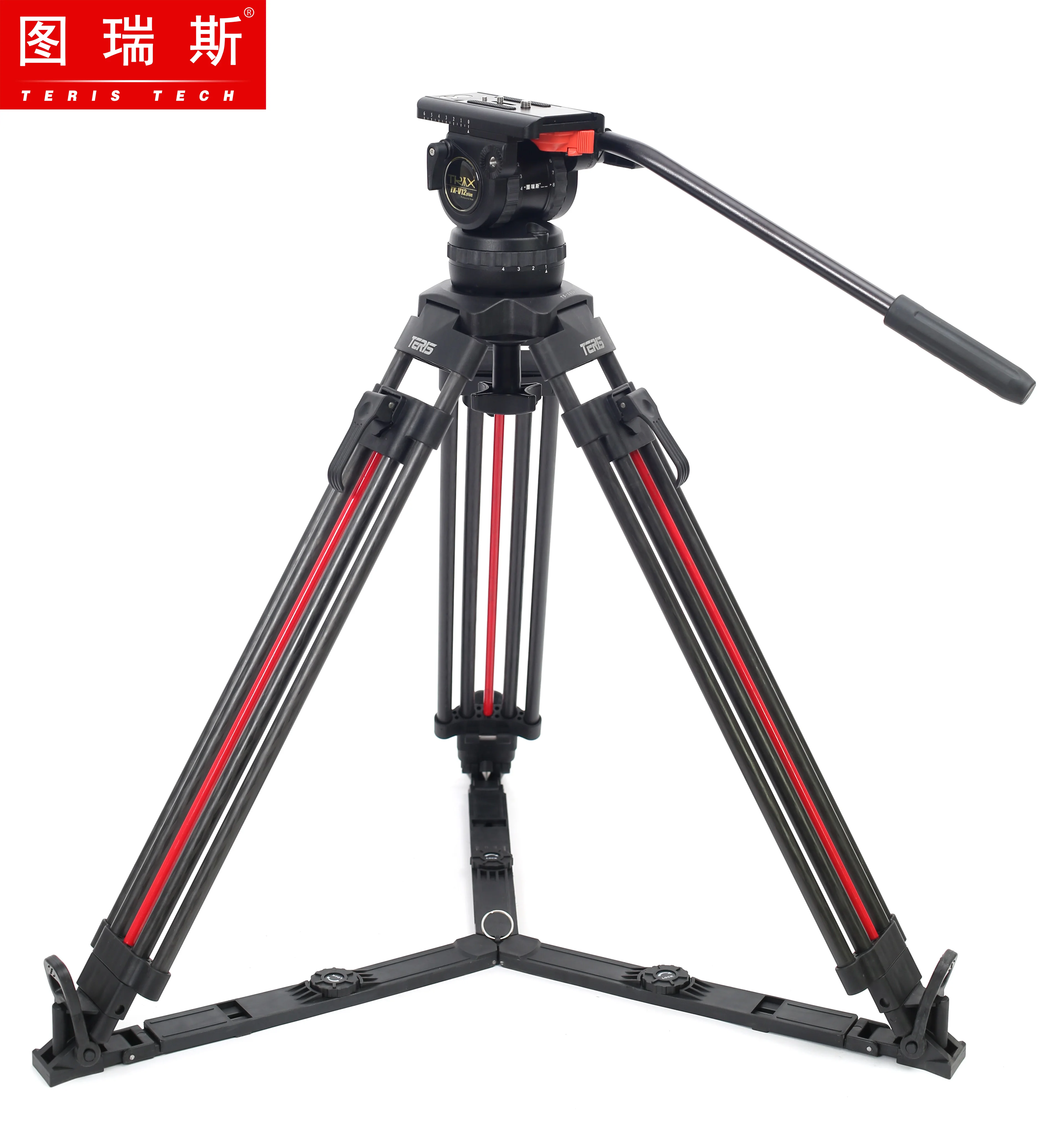 Teris Tx-v12t Plus-q Hydraulic PTZ & One Key Unlocking Carbon Fiber Tripod Set