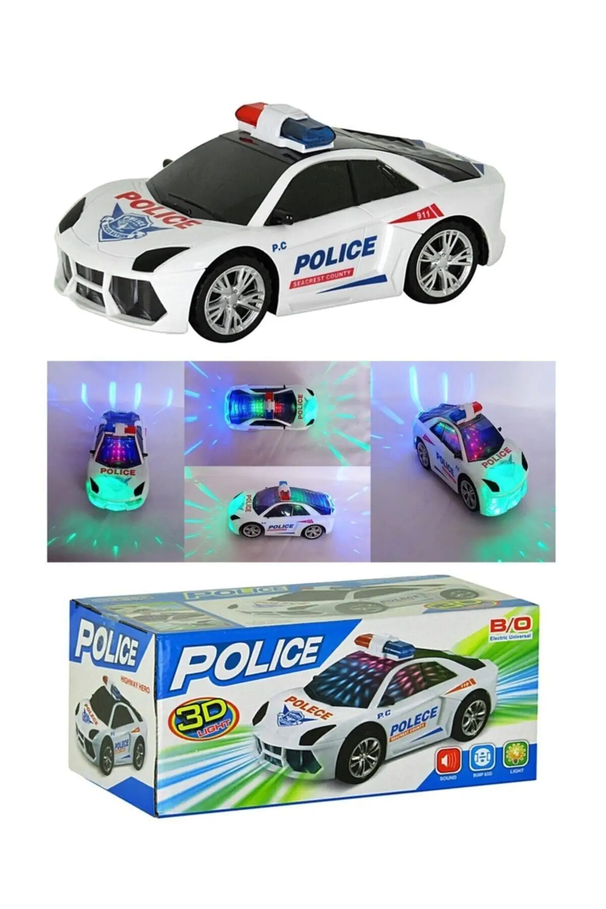 Police Toy Police Car with Battery that Changes Direction as It Hits, Light and Sound Police Car Useful Tutorial2022Trend Model