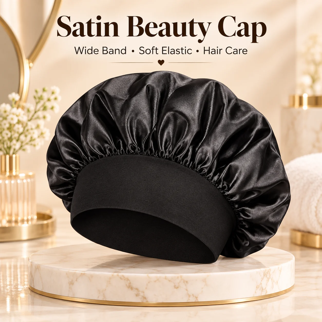Satin Bonnet for Women Wide Band Silk Hair Cap Soft Elastic Sleep Cap for Curly Hair Long Hair Night Hair Care Head Wrap