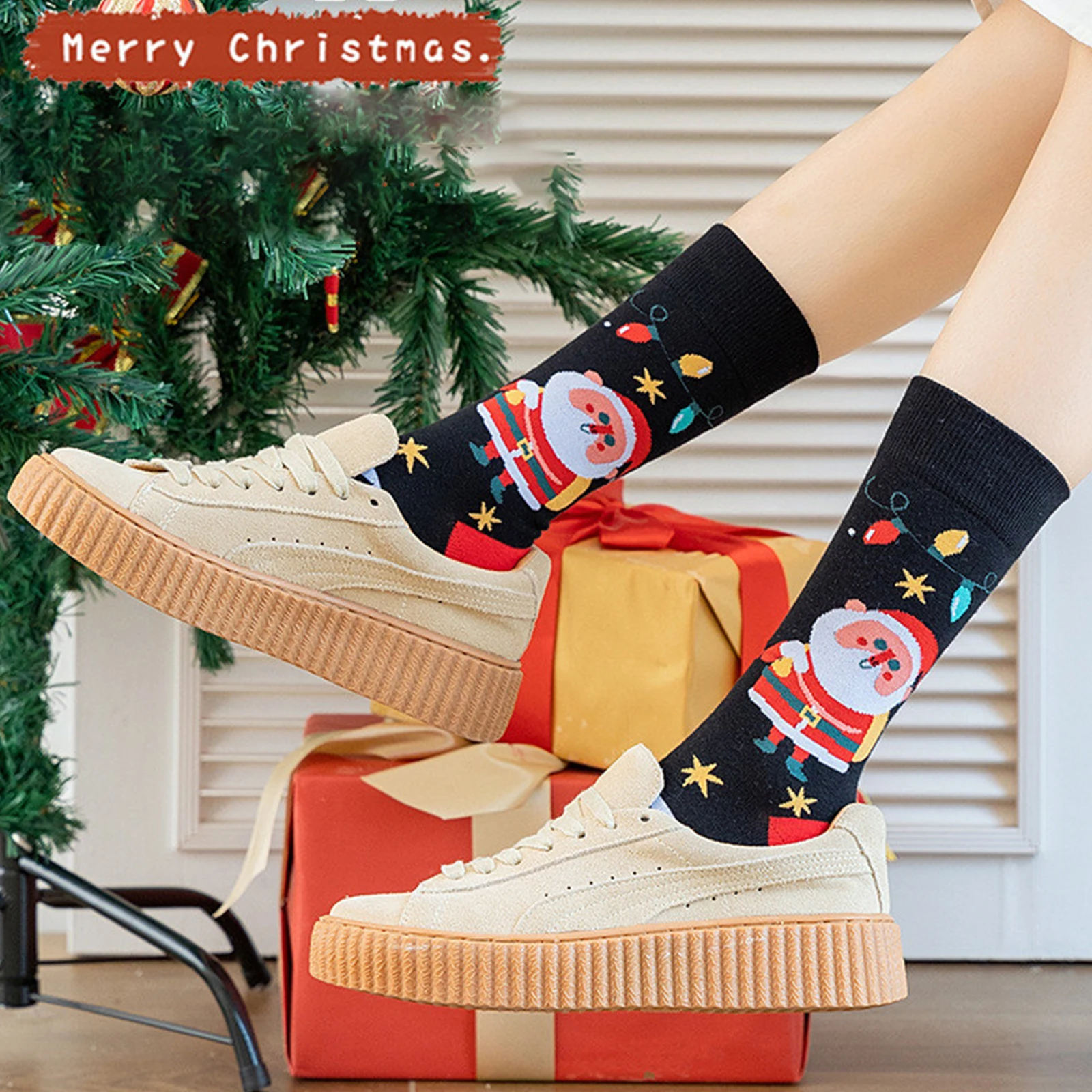5 أزواج من جوارب عيد الميلاد، جوارب عطلة ملونة ممتعة، مجموعة جورب مريحة مبتكرة للنساء والرجال، هدايا عيد الميلاد المضحكة #5