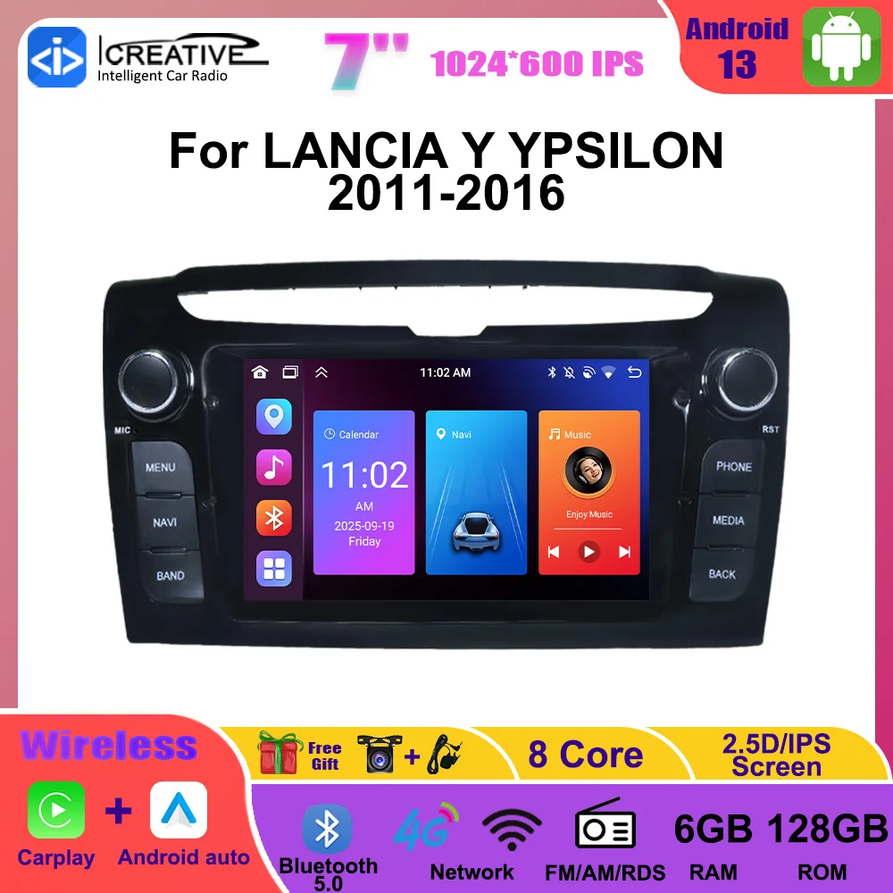 Android 13 Car Radio Multimedia Player Wireless CarPlay Android Auto For LANCIA YPSILON 2011 - 2016 BT Stereo Navi GPS Head Unit