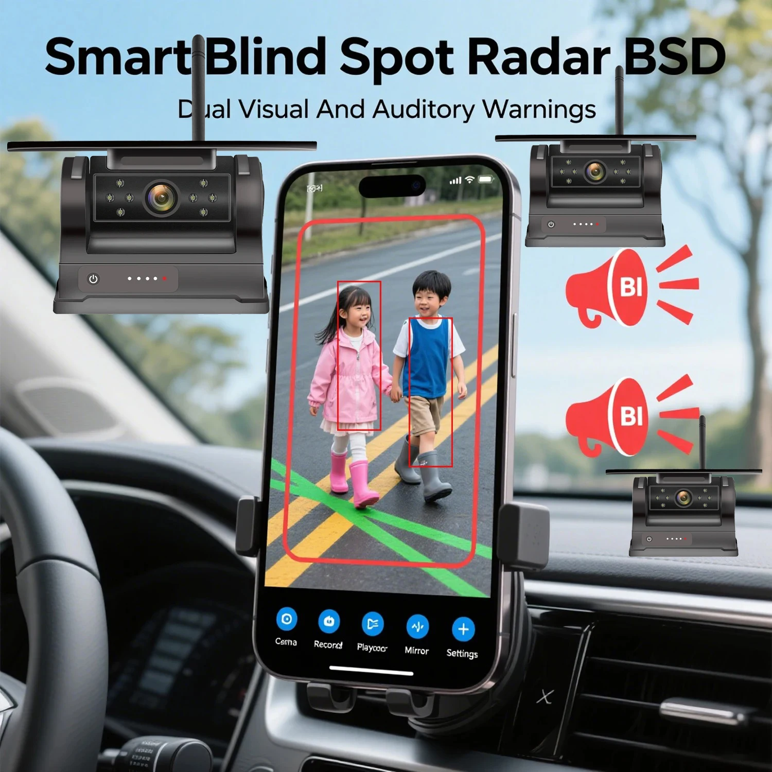 

BSD Solar Wireless WiFi Backup Camera Magnetic Mount 1080P HD Rear View Cam Built-In Battery iPhone Android APP for RV Truck