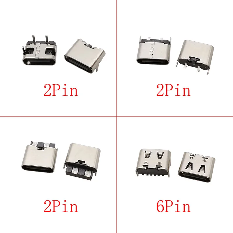 10Pcs USB Type C 2/6/16/24 Pin Connector Female Jack Charging Port SMD SMT PCB Solder DIY Repair USB-C Type-C Socket Connectors