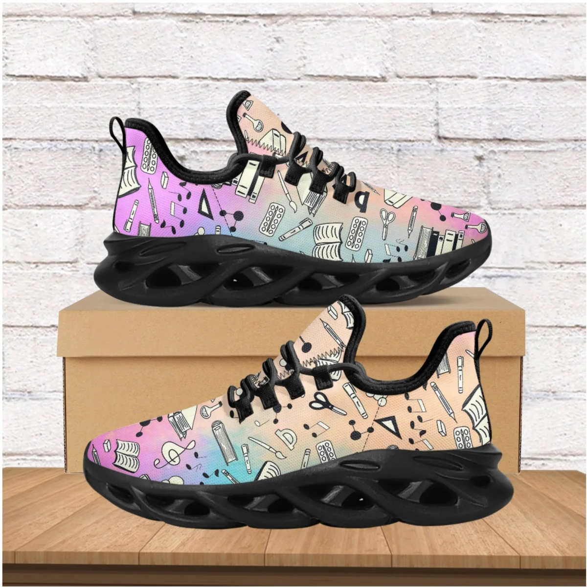 Gradient Learning Tools Ladies Comfortable Platform Shoes Breathable Lightweight Mesh Casual Shoes Plus Size Non-Slip Sneakers