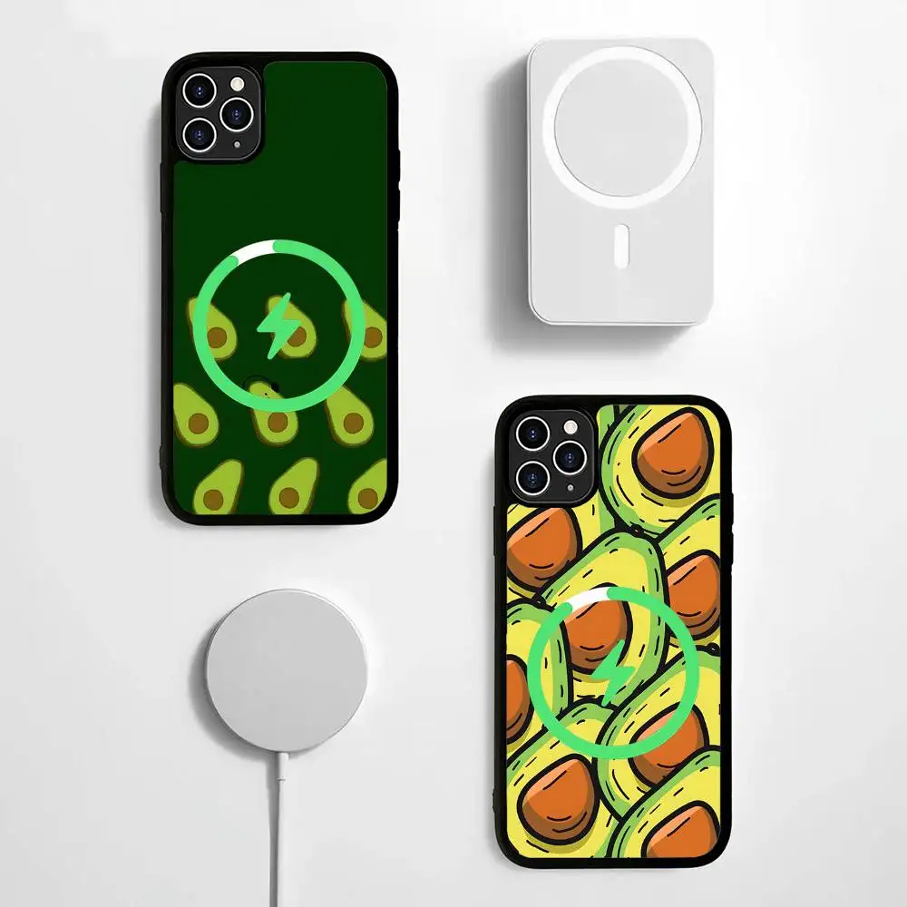 Cartoon Avocado Phone Case For iPhone 13 14 15 11 12 16 17 Pro Max Plus For Magsafe Magnetic Shell