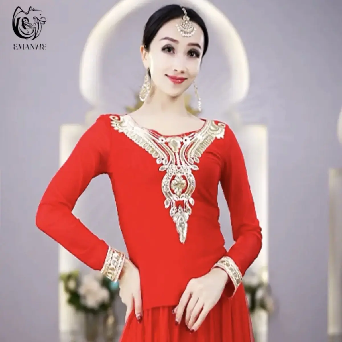 E13 Indian Xinjiang Dance Performance Exotic Style Versatile Elastic Embroidery Women's Wear New Top Ethnic Style