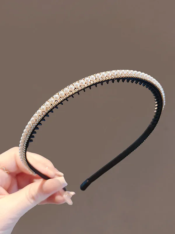 滑り止め歯付きパールヘアバンド優しい多用途高髪ライン対応ヘッドバンドエレガントなヘアアクセサリー韓国スタイル