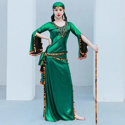 Women Belly Dance Saidi Robe Individual Group Performance Folk Dance Competition Suit Embroidered One-piece Dress with Sequins