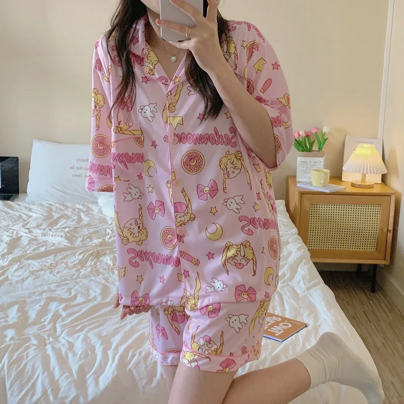 Anime Kawaii Cute Sailor Moon Pajamas Short Sleeved Shorts Loose Comfortable Leisure Sweet Cute Girl Birthday Gift For Children