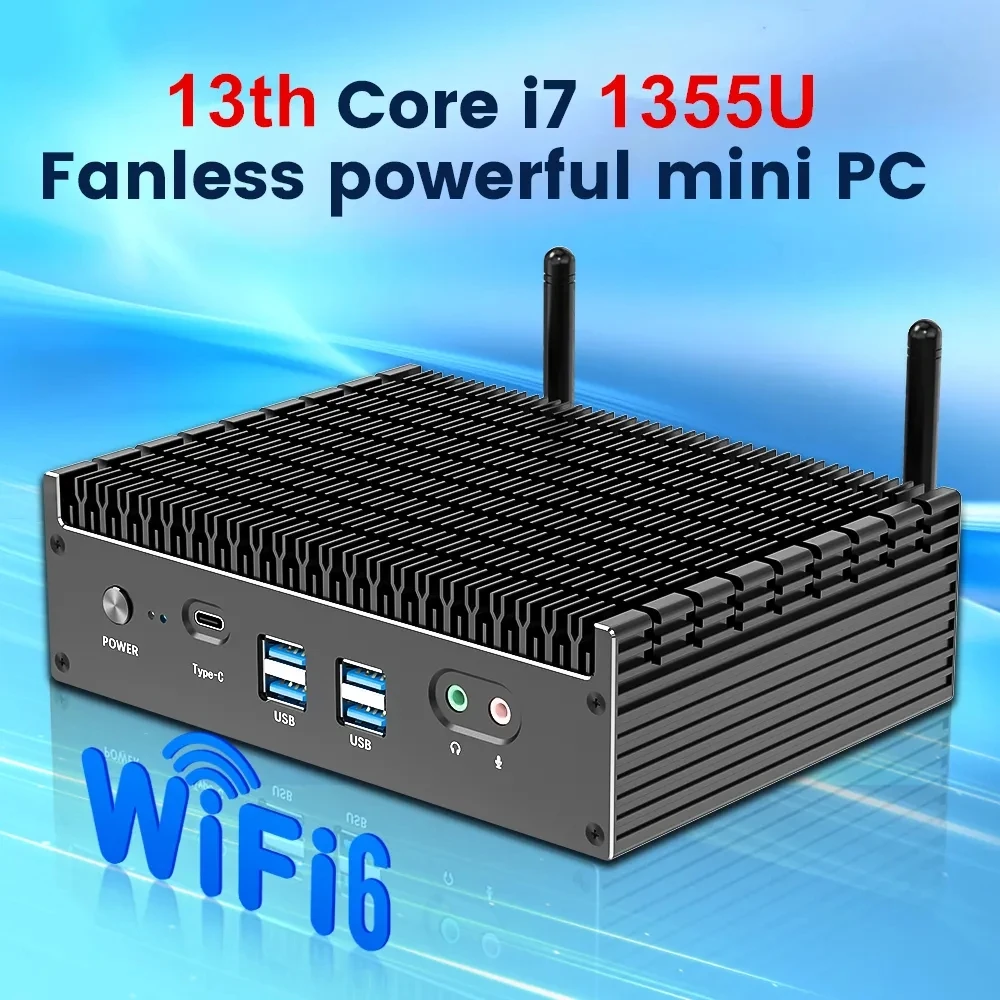 Mini PC Intel Gamer sin ventilador 13th Gen i7 1355U i5 1335U, 2x2,5G LAN, PCIE4.0, DDR4, Tunderbolt 4, eGPU, ordenador de escritorio