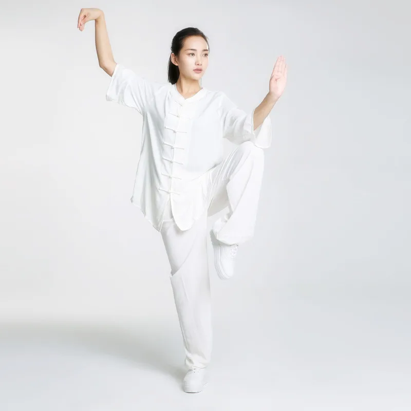 

Cotton Silk Tai Chi Clothing Women Summer Short Sleeve and Long Sleeves Kungfu Attire Breathable Cool Practice Suits Girl CT031