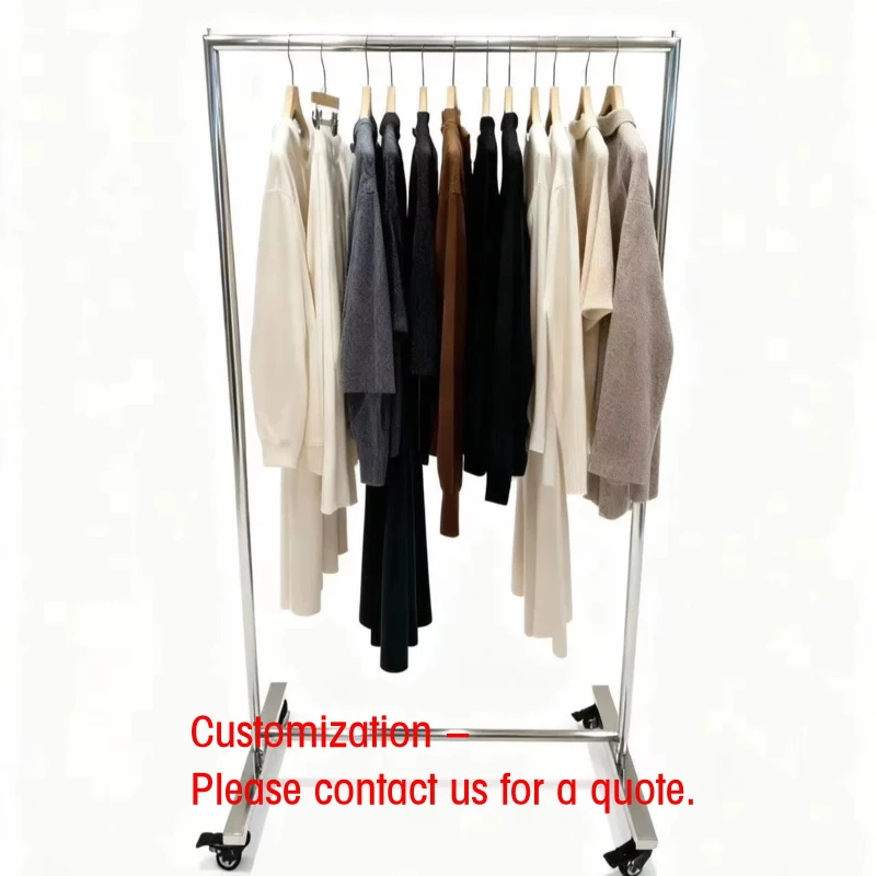 

custom.High Quality Customized Stainless Steel Clothing Rack with Wheels Pre-Assembled Silver Clothing Rack Clothing Stores