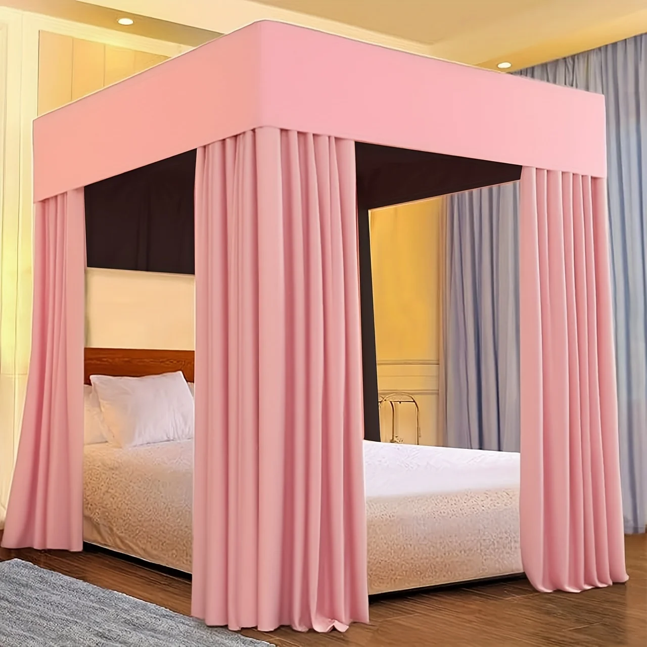 Canopy Bed Curtain for Girls, Large Size Canopy Curtains and Bed Curtains Home Decor Bed Canopy Curtains (Solid Black) view 6