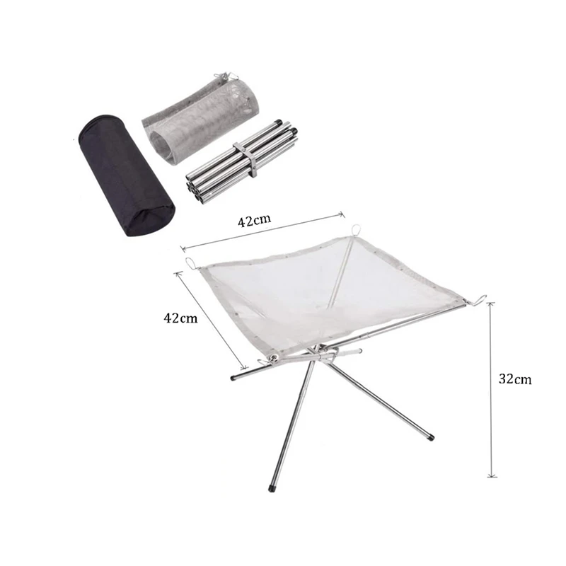 Portable Outdoor Fire Pit Collapsing Steel Mesh Fire Stand Perfect for Camping Backyard and Garden With Carrying Bag