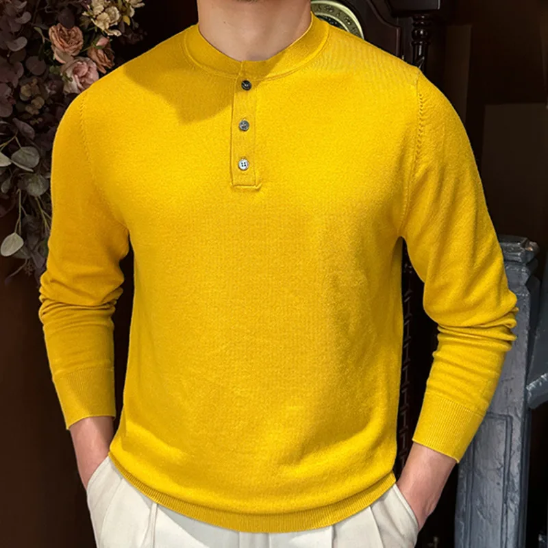 Fall Men Retro Solid Color Pullover Slim Round Neck Long Sleeve Sweater British Fashion Versatile Business Knitted Sweater Homme