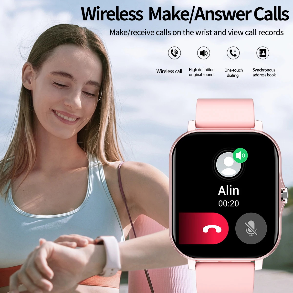 Reloj inteligente, llamada, recordatorio de mensajes, compatible con teléfono móvil iPhone/android, reloj deportivo inteligente adecuado para hombres y mujeres