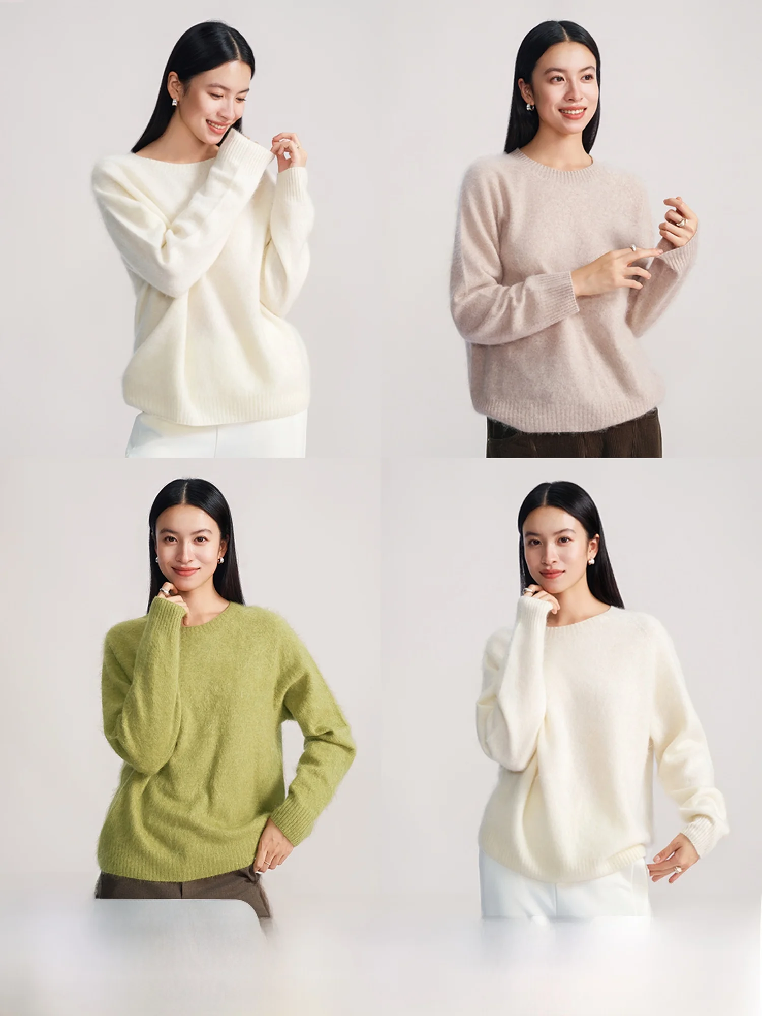 Bright Color Wool Fleece V-Neck round Neck Sweater Seamless One-Piece Silk Blend Fluffy Soft Casual Style Women's Knitwear