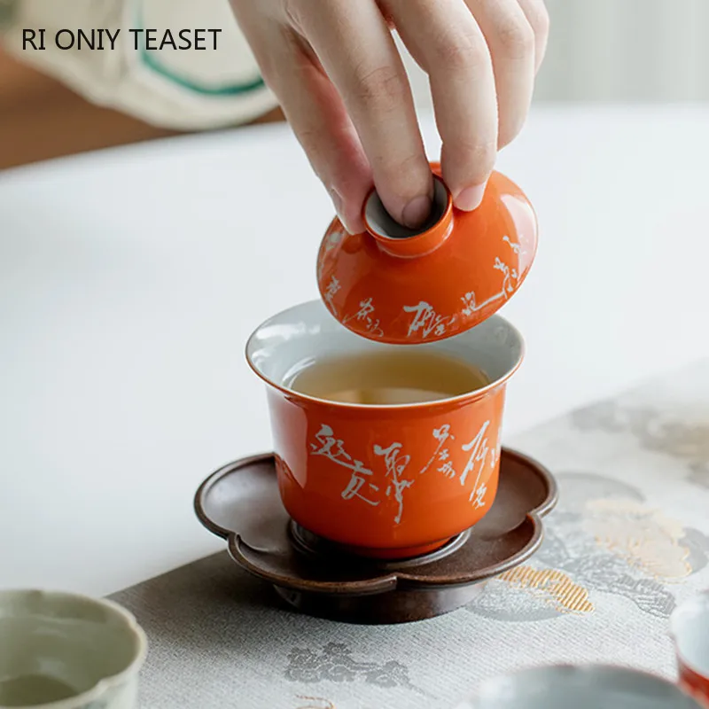 

Pure Handwriting Ceramic Tea Tureen Teacup Small Capacity Handmade Porcelain Gaiwan Tea Bowl Beauty Tea Infuser Chinese Teaware