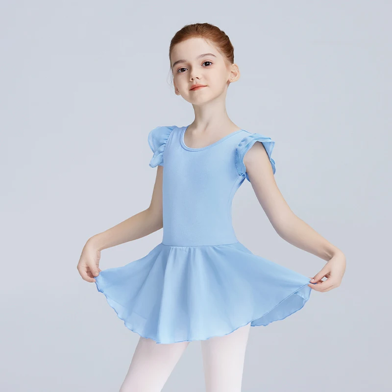 Justaucorps de Ballet pour filles avec jupe, robe de danse à manches courtes, vêtements de gymnastique, tenue Tutu pour enfants, uniforme de pratique de Ballet