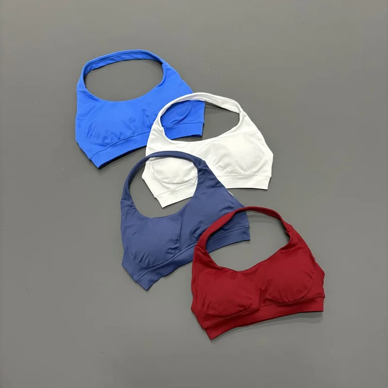 HISTELLO Nahtloser Neckholder-Sport-BH für Damen, offener Rücken, hoher Halt, gepolstertes Oberteil, für Pilates, Yoga, Fitness, Gym, Workout – Detail 4