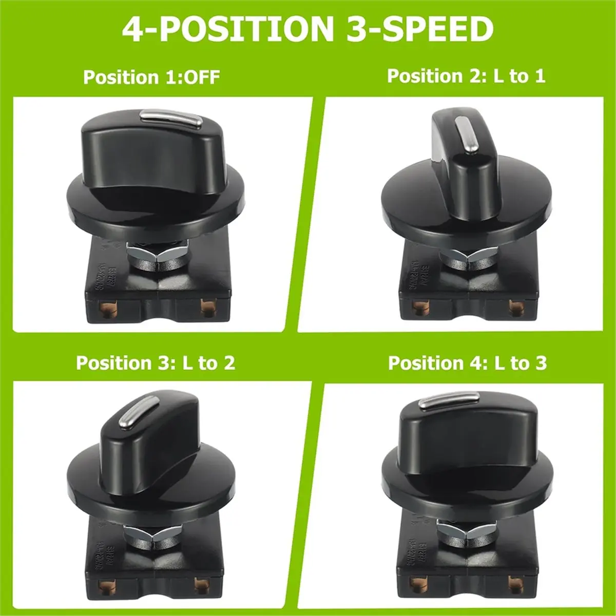 ABUA 2pcs Universal 4-Position 3-Speed Rotary Switch with Knob for Heaters and Fans, 13A-125V/10A-250V