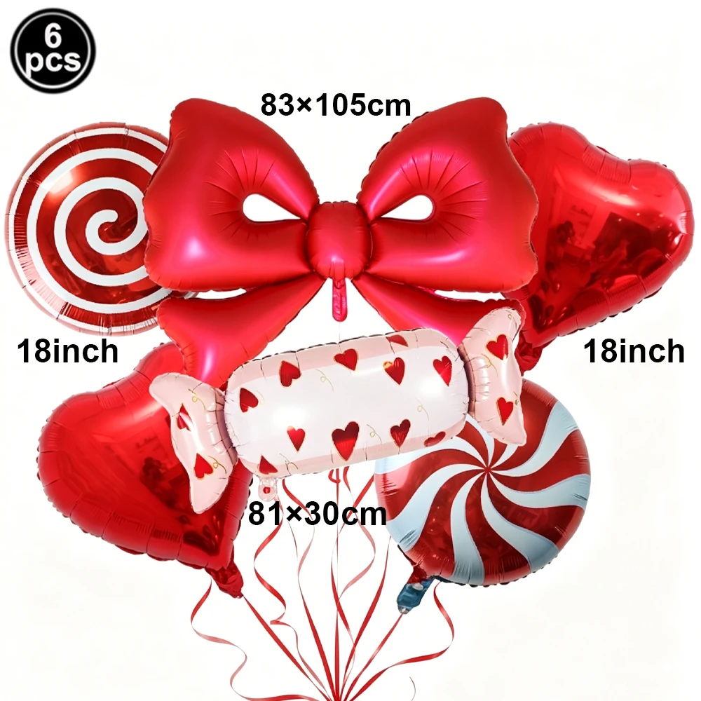 Set de 6 Globos de Aluminio con Forma de Caramelo, Dulce Amor, Piruleta, Corazón, para Decoración de Fiestas de Cumpleaños, Bodas y Baby Shower