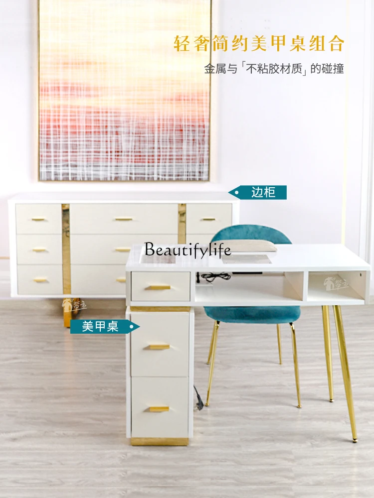 Light Luxury Nail Table Suit with Vacuum Cleaner Nail Shop Single Double Nail Table