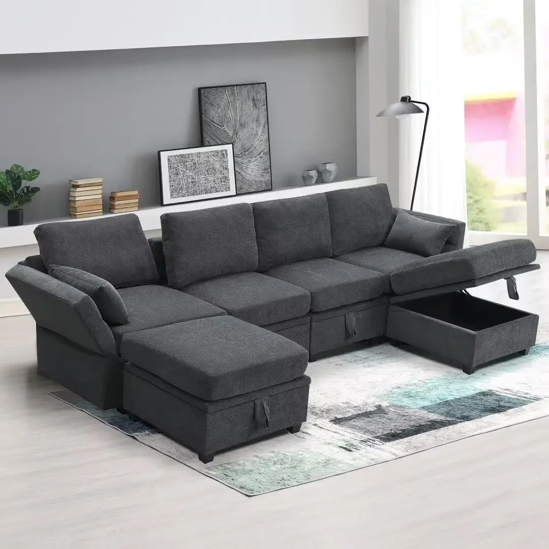 

Convertible U Shaped Sofa Couch with Storage, Memory Foam, with Ottomans, 6 Seat Oversized Sofa Couch with Chaise