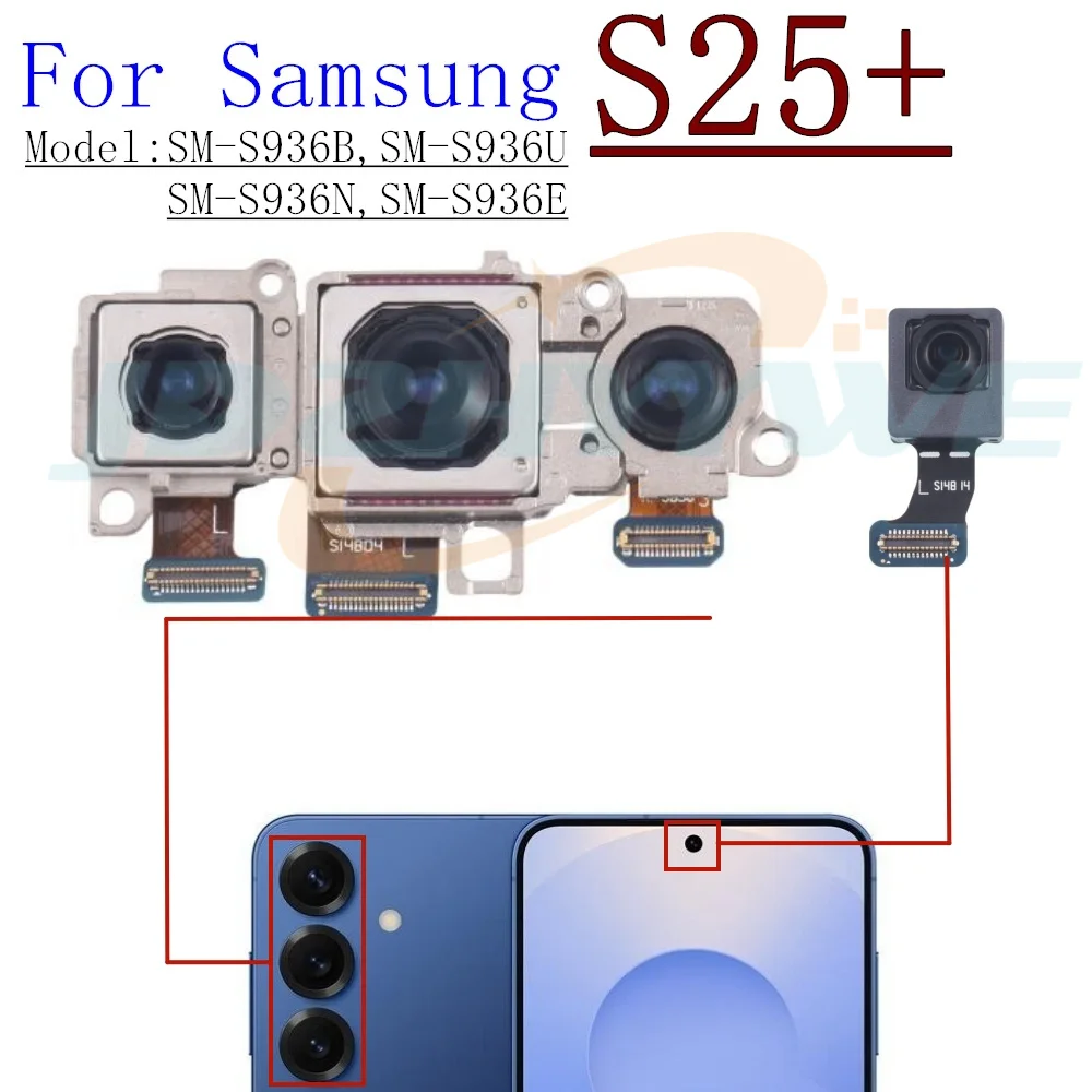 

Передняя задняя камера для Samsung Galaxy S25 + S936, фронтальная камера для селфи, широкая задняя часть, модуль камеры, гибкий кабель, детали