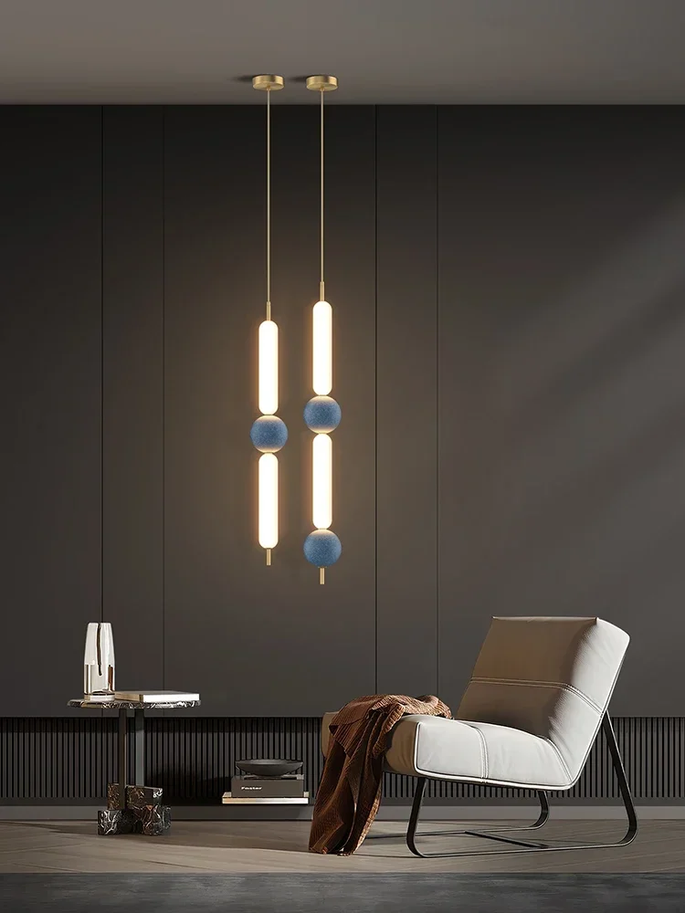 bedroom room creamy style simple designer light luxury living room duplex building long line small chandelier
