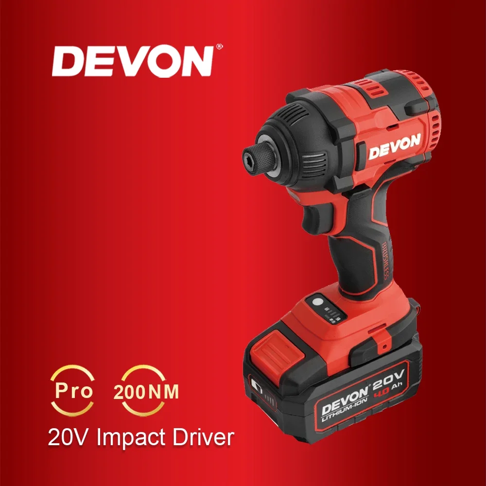 DEVON 5733H 200nm cordless brushless precision screwdriver set electric impact driver 20V with 4.0AH battery and 190W charger