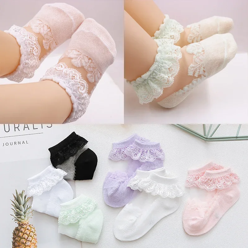 Summer Girl Socks Lace Flower Princess Newborn Baby Socks Cotton See Through Anti Slip Socks Calcetines Skarpetki Sokke