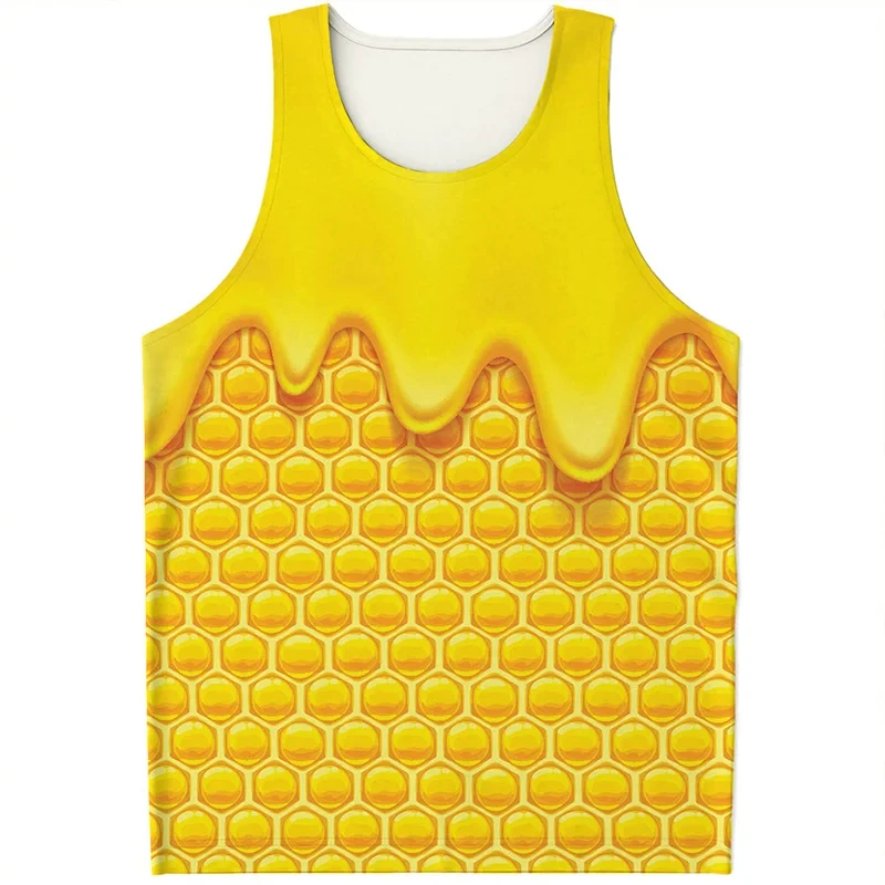 

Bee Honeycomb Graphic Tank Top For Men Fashion 3D Printed Yellow Bees Vest Stree Loose Waistcoat Boy Sleeveless Undershirt Tops