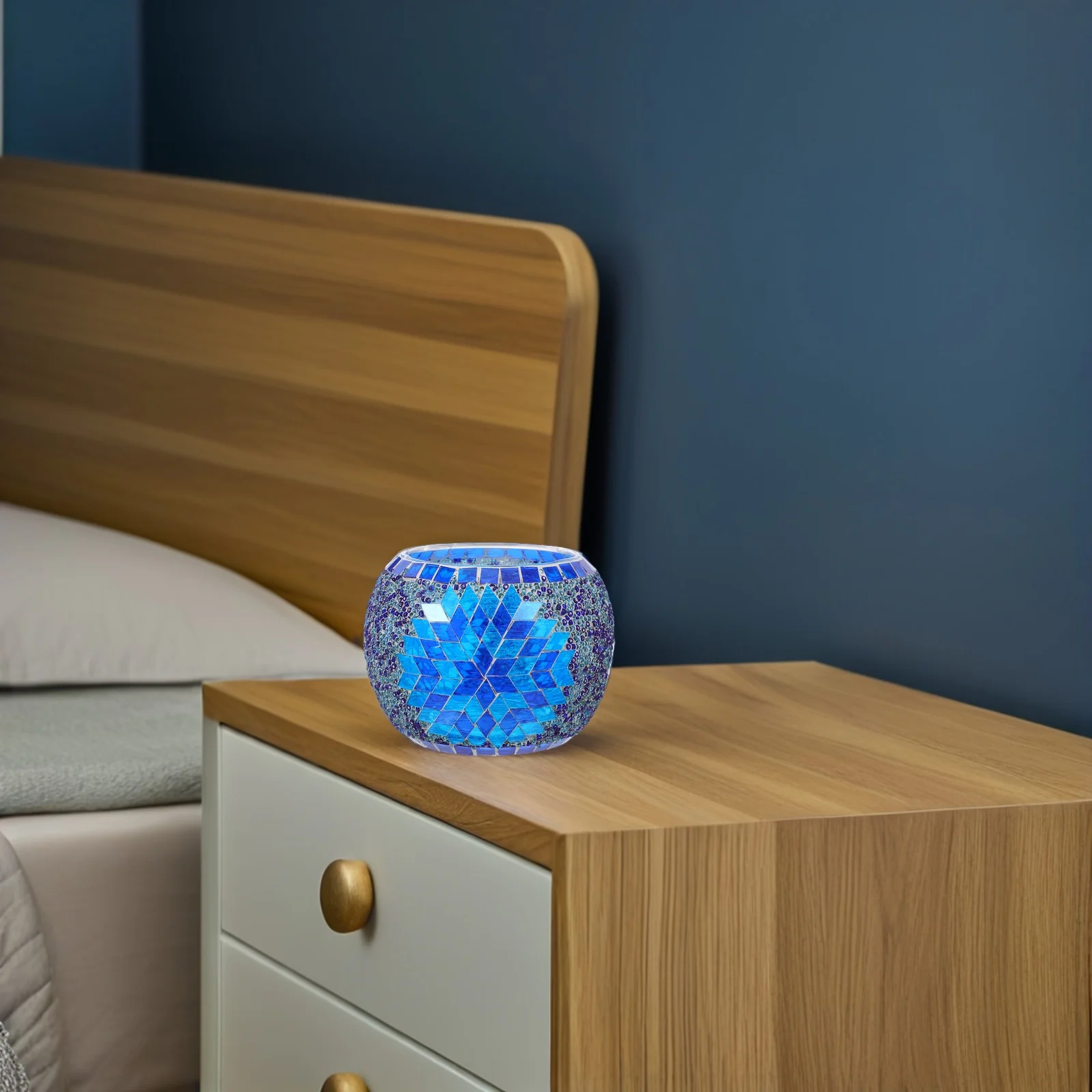

1Pcs Glass Holder Blue Mosaic Premium European Design Perfect for Wedding Restaurant Candlestick