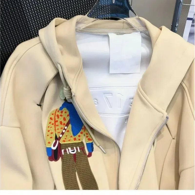 Women Jackets Trendy Funny Cartoon Embroidery Hooded Sweatshirts Casual Streetwear Y2K Zip Up Hoodies Harajuku Long Sleeve Tops