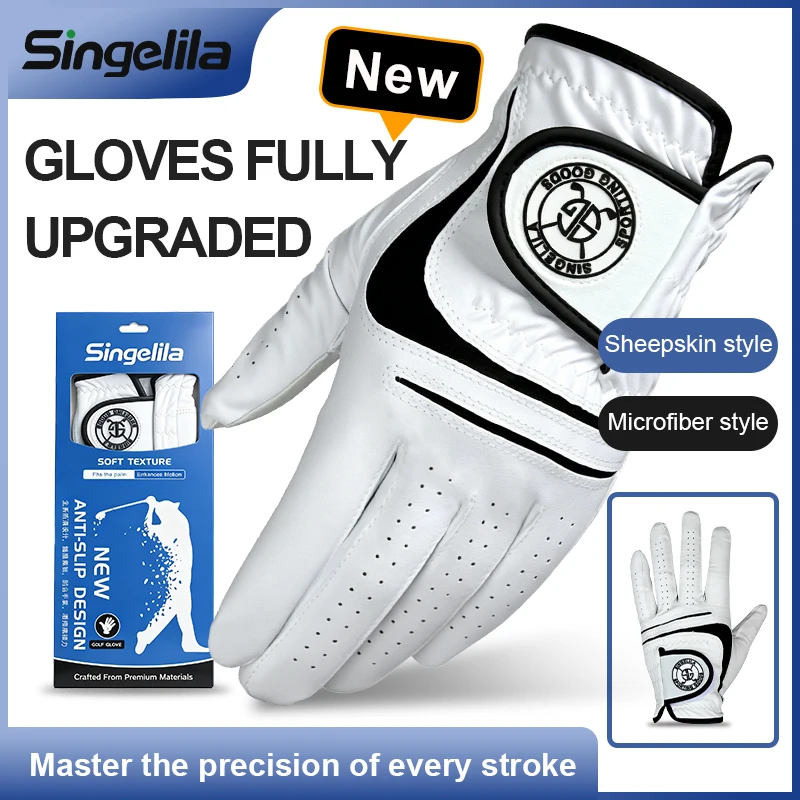 Singelila Golf Gloves Genuine Sheepskin Leather Men Non-slip Soft Fabric Breathable Comfortable Fitting For Golfers
