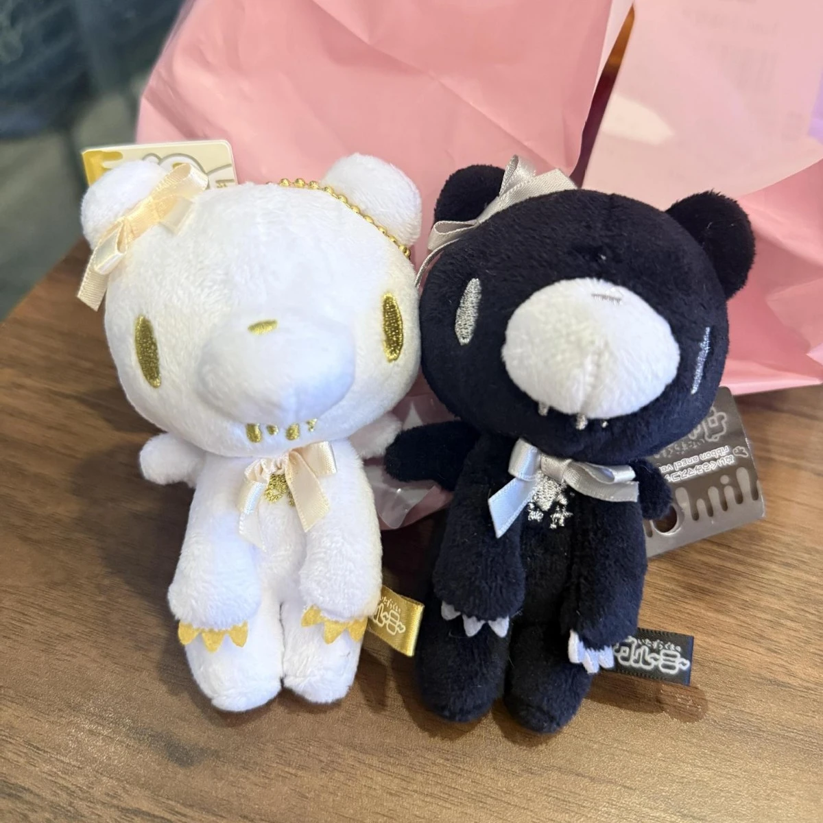 Gloomy Bear Plush Bag Charm With Angel Wings And Ribbon Soft Stuffed Doll Pendant Keychain Pink White Gold Black Colors