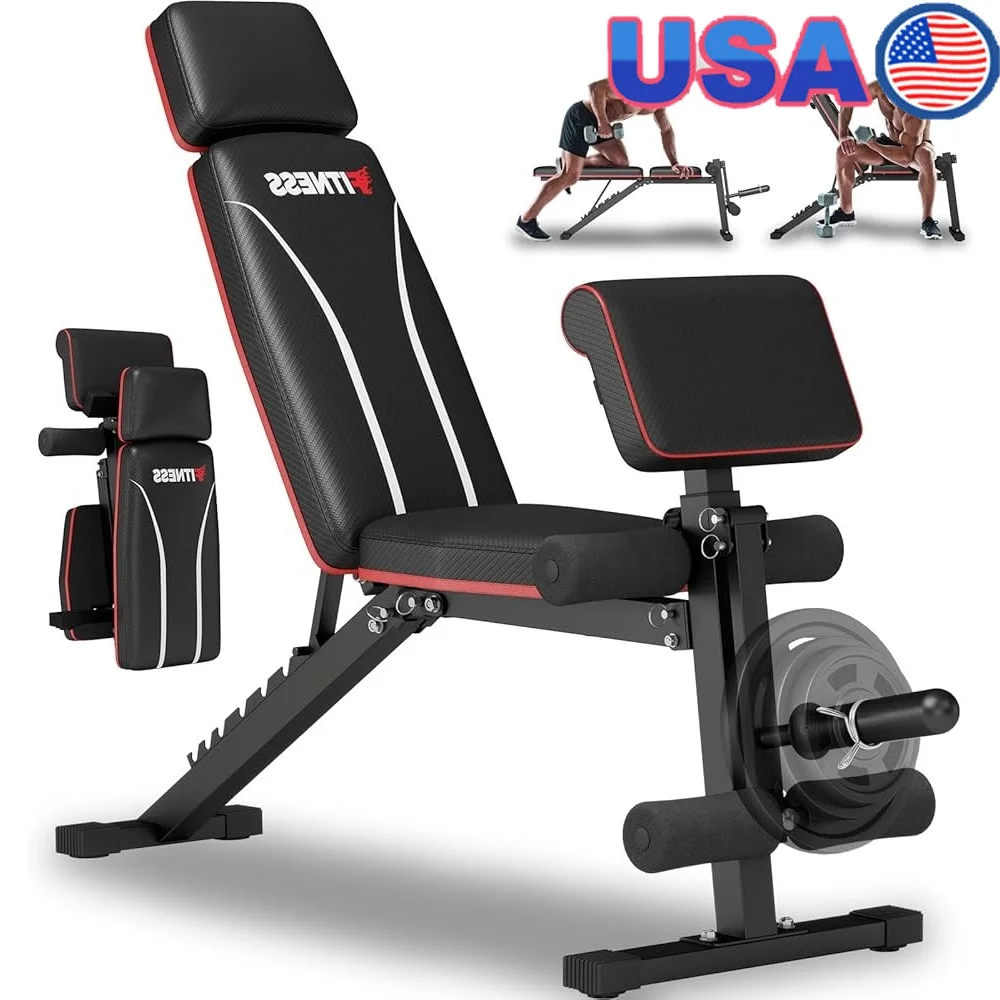 

Adjustable Weight Bench Foldable with Leg Extension Preacher Pad Headrest Space-saving Durable Home Gym Fitness Equipment 800lbs