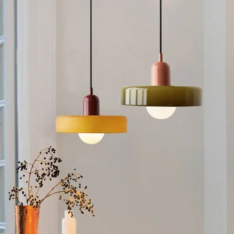 Nordic Glass Pendant Light Macaron Color LED Pendent Lamps For Living Bedroom Study Dining Room Bar Indoor Decorative Fixtures