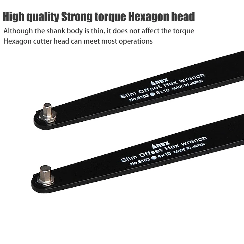 ANEX Slim Offset Hex Wrench Set 1/4PCS 10mm for Tight Area Hex Screwdrivers Made in Japan No.6103 Series view 3