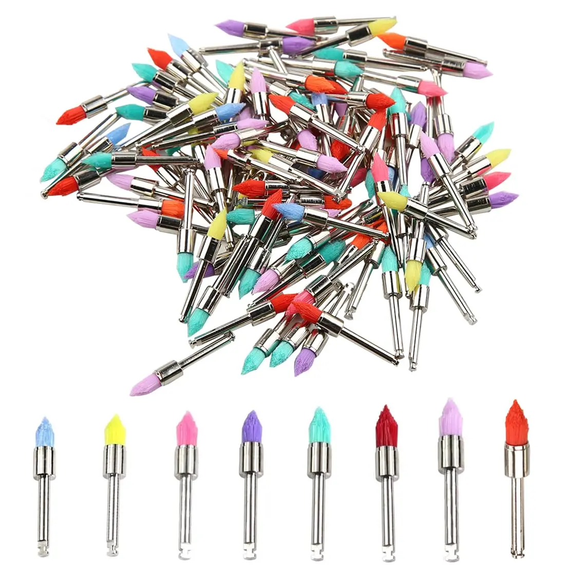 

Composite Polishing Kit Colorful Sharp Shaped Disposable Polisher Supplies with Mandrel Stem （Colorful 100Pcs）