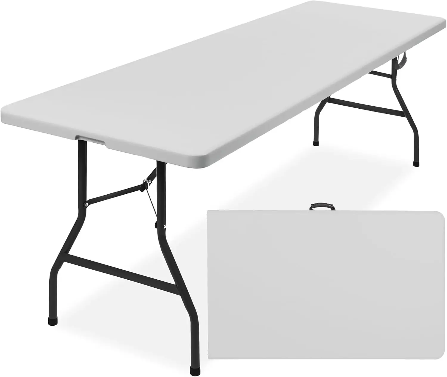 8ft Plastic Folding Table, Indoor Outdoor Heavy Duty Portable w/Handle, Lock for Picnic, Party, Pong, Camping - Light Gray