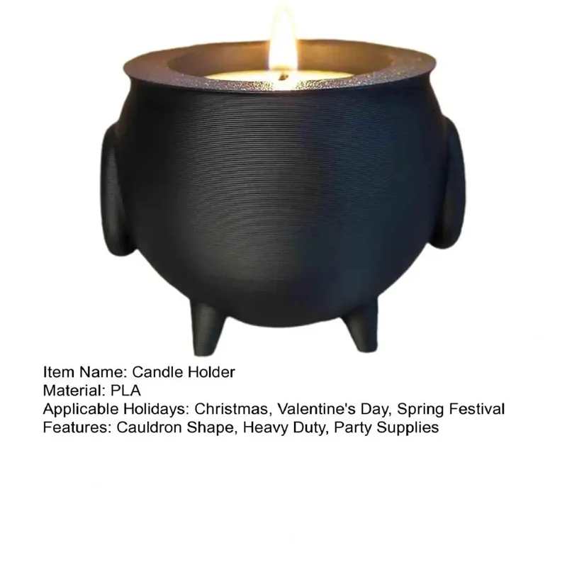 A50M-Cauldron Tea Light Holder Halloween Spooky 3D Printed Black Witch Jar Candle Holder Festival Partys Desktop Decoration