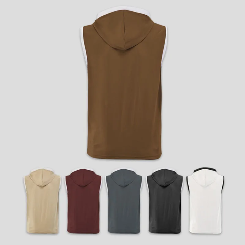 2026 Summer Men's Sleeveless T-shirt High quality Solid Hooded Vest Fitness Sports Tees DF21