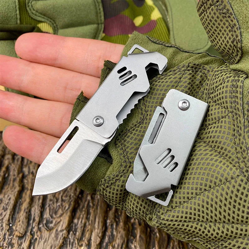 Mini Folding Knife Stainless Steel Box Opening Knife D2 Steel Cannon Portable Sharp Folding Knife Key Hanging Chain